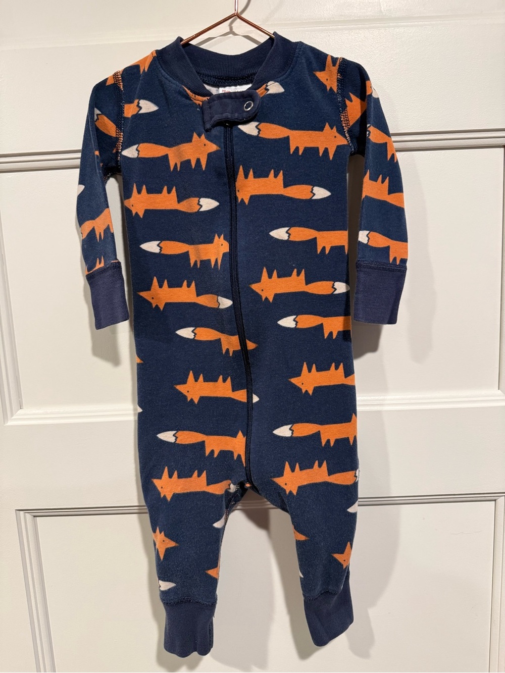 Hanna Andersson Navy and Orange Fox Print One-Piece Pajamas